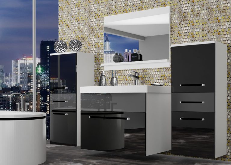 Meubles de salle de bain Belini noir brillant / gris brillant + lavabo + miroir Fabricant ROD P 4/0/W/BS/0/ZW