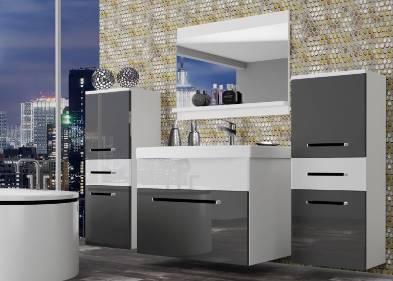 Meubles de salle de bain Belini gris brillant / blanc brillant + lavabo + miroir Fabricant ROD P 4/0/W/SW/0/ZW