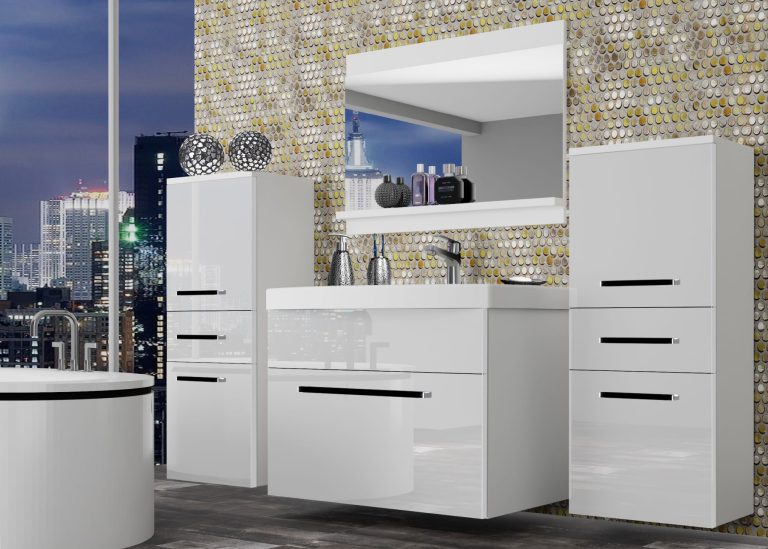 Meuble de salle de bain Belini blanc brillant + lavabo + miroir Fabricant ROD P 4/0/W/W/0/ZW