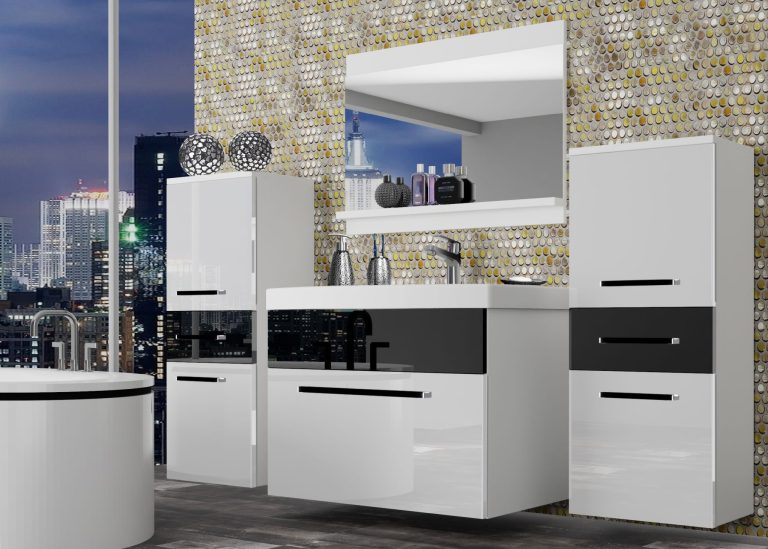 Meubles de salle de bain Belini blanc brillant / noir brillant + lavabo + miroir Fabricant ROD P 4/0/W/WB/0/ZW