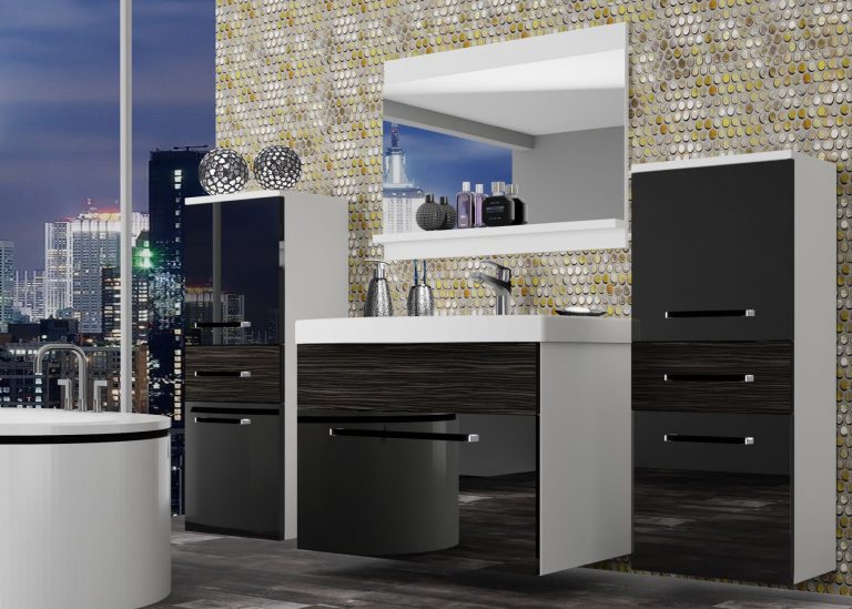 Meuble de salle de bain Belini noir brillant / ébène royal + lavabo + miroir Fabricant ROD PM 4/0/W/BHK/0/ZW