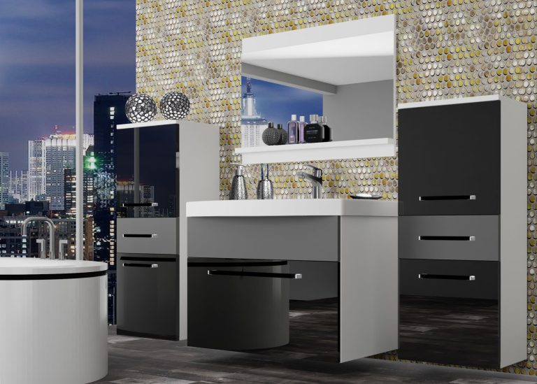 Meuble de salle de bain Belini noir brillant / gris mat + lavabo + miroir Fabricant ROD PM 4/0/W/BSR/0/ZW