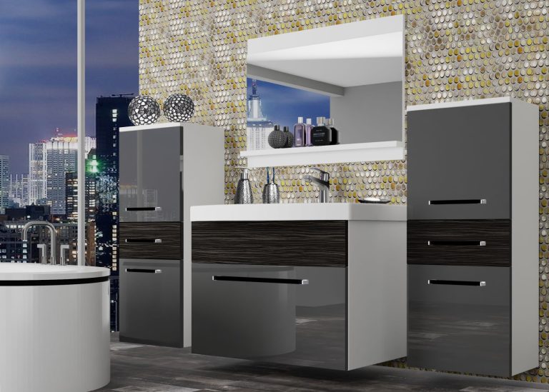 Meuble de salle de bain Belini gris brillant / ébène royal + lavabo + miroir Fabricant ROD PM 4/0/W/SHK/0/ZW