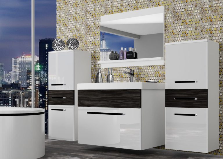 Meuble de salle de bain Belini blanc brillant / ébène royal + lavabo + miroir Fabricant ROD PM 4/0/W/WHK/0/ZW