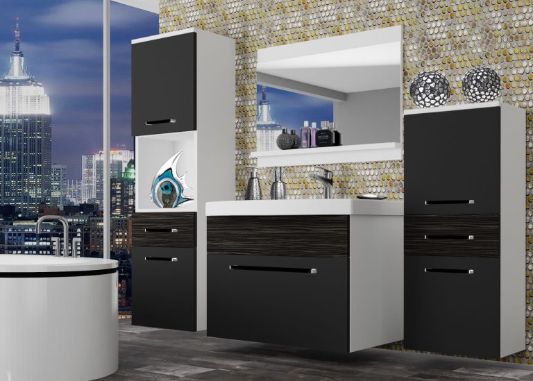 Meuble de salle de bain Belini noir mat / ébène royal + lavabo + miroir Fabricant ROD M 5/0/W/BHK/0/ZW