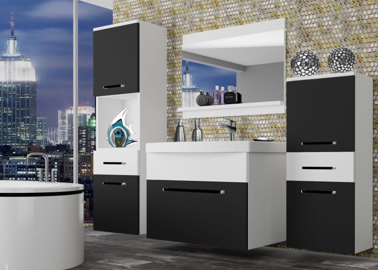 Meuble de salle de bain Belini noir mat / blanc mat + lavabo + miroir Fabricant ROD M 5/0/W/BW/0/ZW