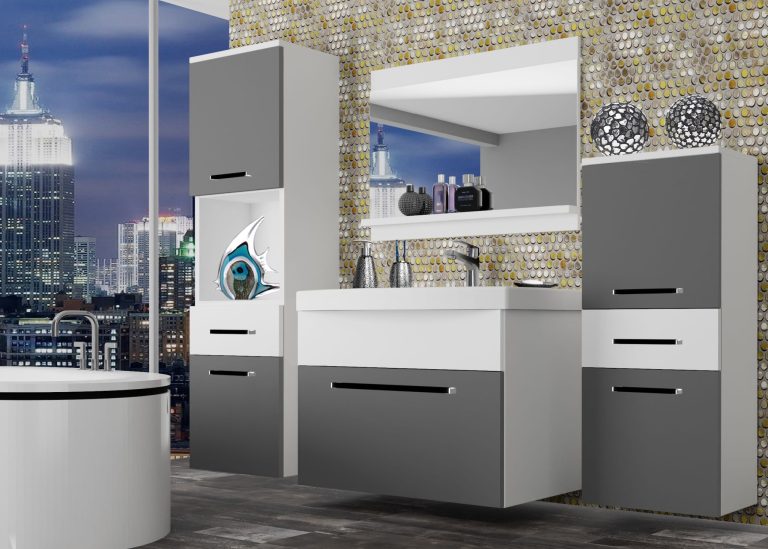 Meuble de salle de bain Belini gris mat / blanc mat + lavabo + miroir Fabricant ROD M 5/0/W/SRW/0/ZW