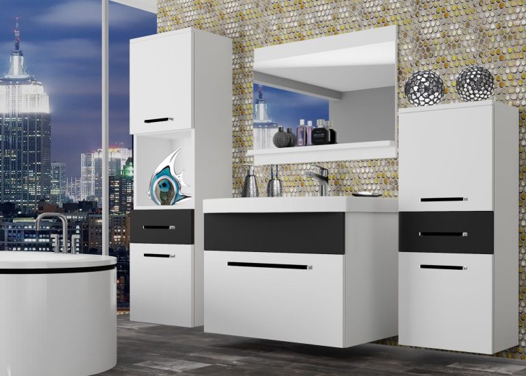 Meuble de salle de bain Belini blanc mat / noir mat + lavabo + miroir Fabricant ROD M 5/0/W/WB/0/ZW