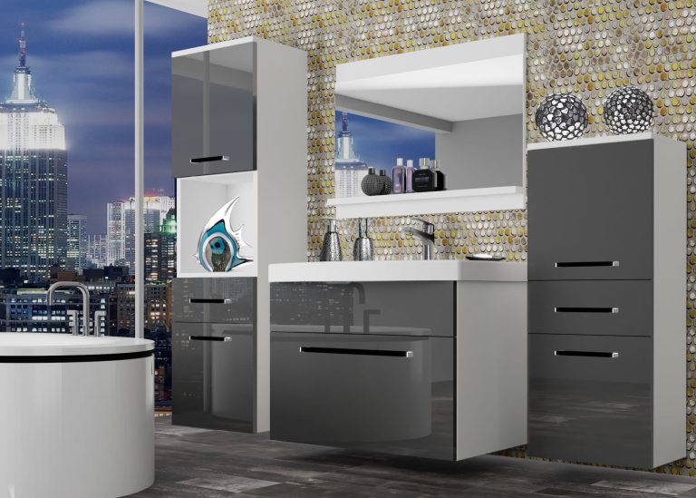 Meuble de salle de bain Belini gris brillant + lavabo + miroir Fabricant ROD P 5/0/W/S/0/ZW