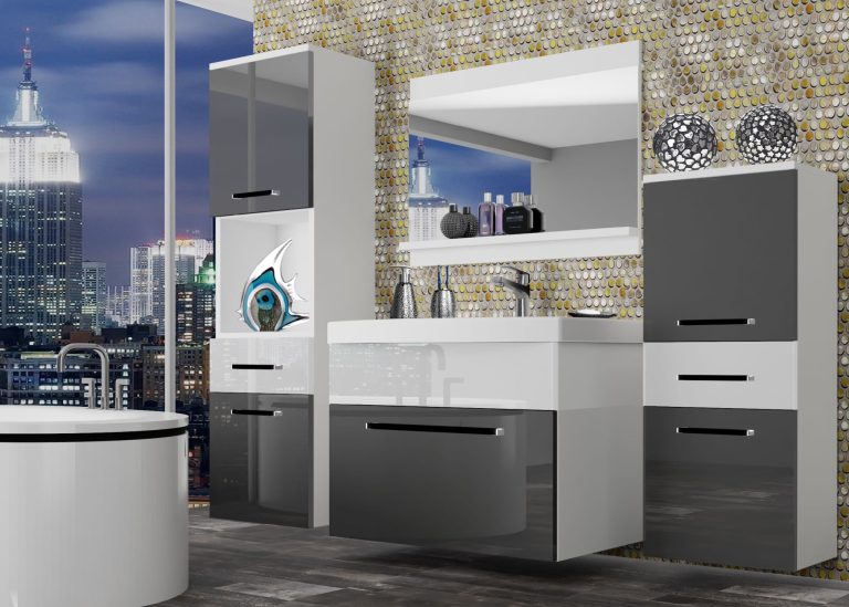 Meubles de salle de bain Belini gris brillant / blanc brillant + lavabo + miroir Fabricant ROD P 5/0/W/SW/0/ZW