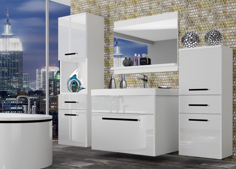 Meuble de salle de bain Belini blanc brillant + lavabo + miroir Fabricant ROD P 5/0/W/W/0/ZW