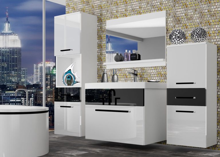 Meubles de salle de bain Belini blanc brillant / noir brillant + lavabo + miroir Fabricant ROD P 5/0/W/WB/0/ZW