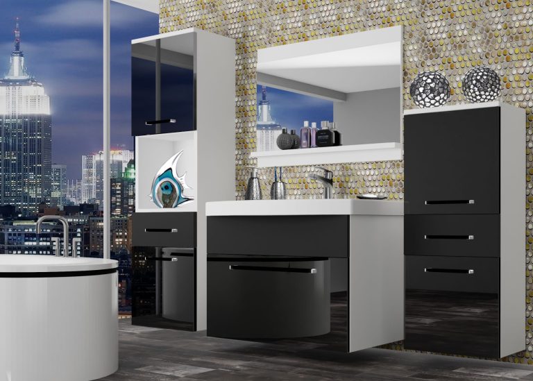 Meuble de salle de bain Belini noir brillant / noir mat + lavabo + miroir Fabricant ROD PM 5/0/W/BB/0/ZW