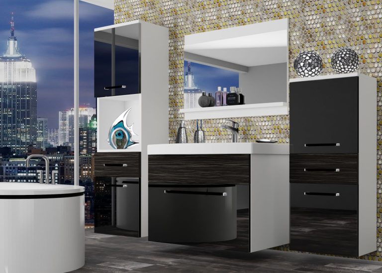 Meuble de salle de bain Belini noir brillant / ébène royal + lavabo + miroir Fabricant ROD PM 5/0/W/BHK/0/ZW