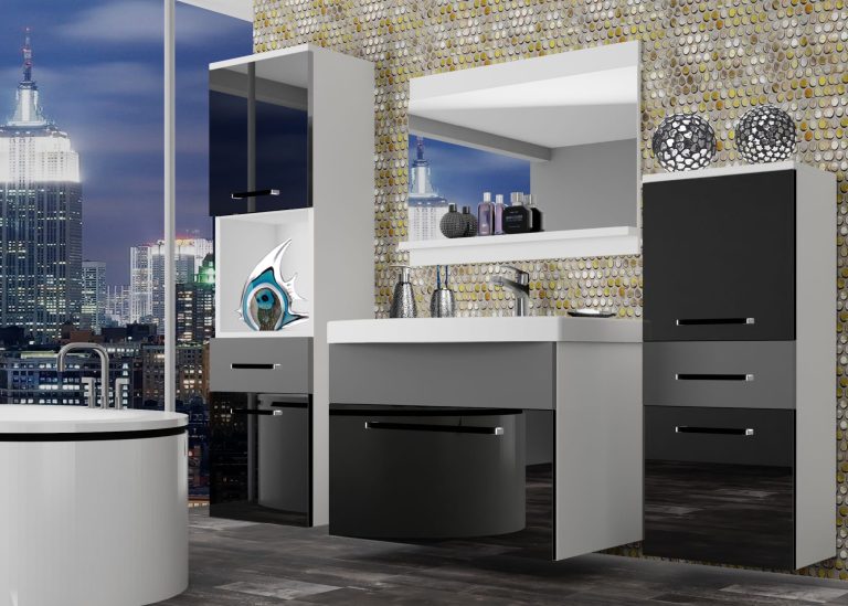 Meuble de salle de bain Belini noir brillant / gris mat + lavabo + miroir Fabricant ROD PM 5/0/W/BSR/0/ZW