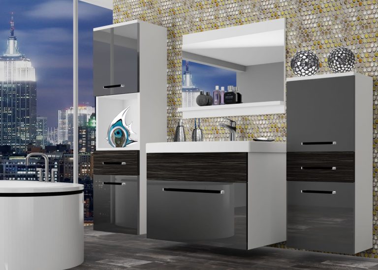 Meuble de salle de bain Belini gris brillant / ébène royal + lavabo + miroir Fabricant ROD PM 5/0/W/SHK/0/ZW