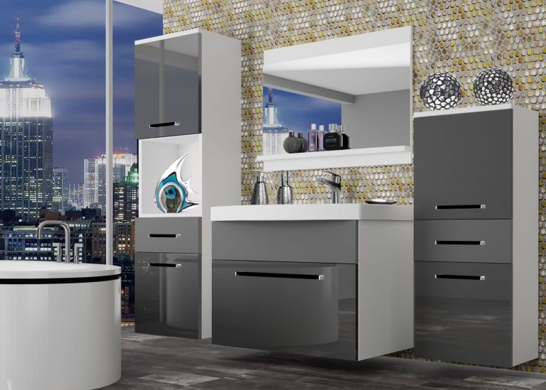 Meuble de salle de bain Belini gris brillant / gris mat + lavabo + miroir Fabricant ROD PM 5/0/W/SSR/0/ZW