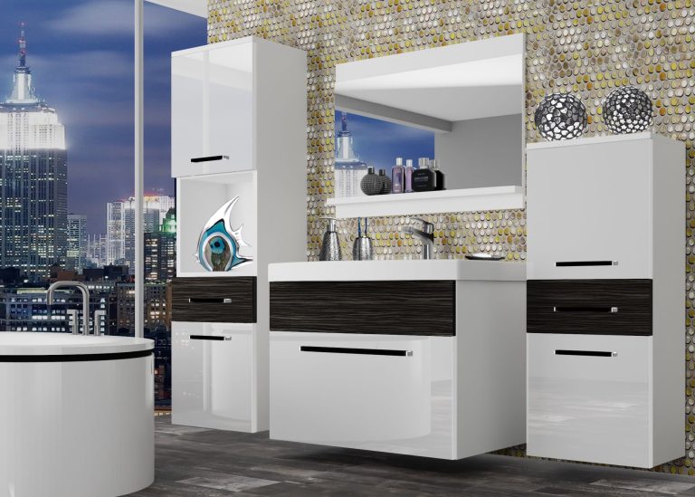 Meuble de salle de bain Belini blanc brillant / ébène royal + lavabo + miroir Fabricant ROD PM 5/0/W/WHK/0/ZW