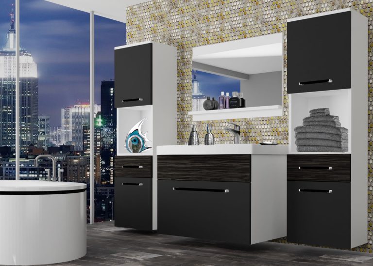 Meuble de salle de bain Belini noir mat / ébène royal + lavabo + miroir Fabricant ROD M 6/0/W/BHK/0/ZW