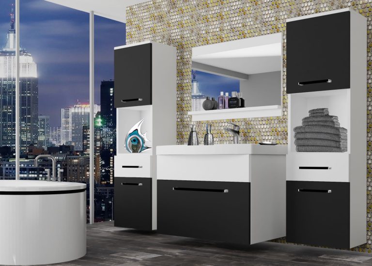 Meuble de salle de bain Belini noir mat / blanc mat + lavabo + miroir Fabricant ROD M 6/0/W/BW/0/ZW