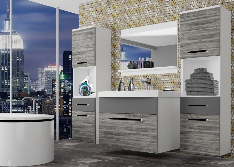Meuble de salle de bain Belini gris anthracite Glamour Wood / gris mat + lavabo + miroir Fabricant ROD M 6/0/W/GW1SR/0/ZW