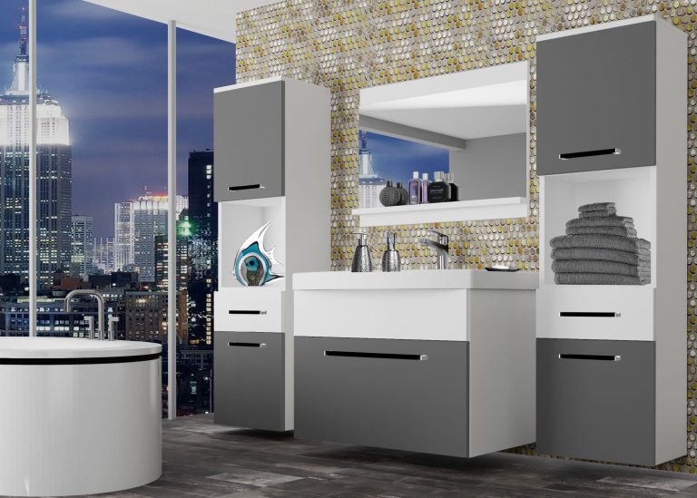 Meuble de salle de bain Belini gris mat / blanc mat + lavabo + miroir Fabricant ROD M 6/0/W/SRW/0/ZW