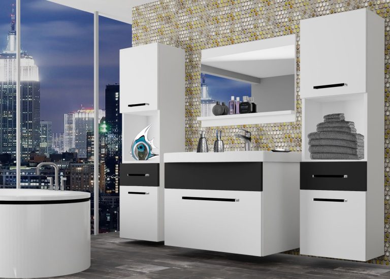 Meuble de salle de bain Belini blanc mat / noir mat + lavabo + miroir Fabricant ROD M 6/0/W/WB/0/ZW