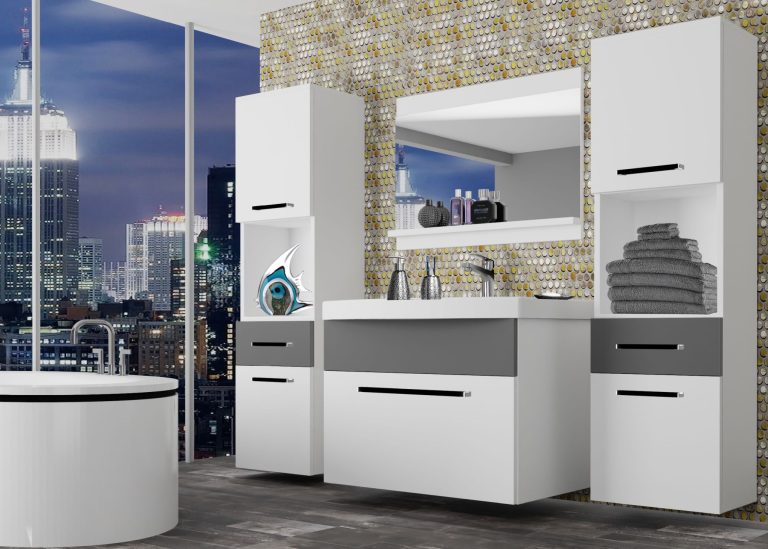 Meuble de salle de bain Belini blanc mat / gris mat + lavabo + miroir Fabricant ROD M 6/0/W/WSR/0/ZW