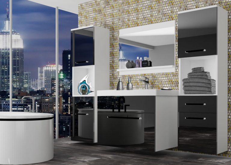 Meuble de salle de bain Belini noir brillant + lavabo + miroir Fabricant ROD P 6/0/W/B/0/ZW