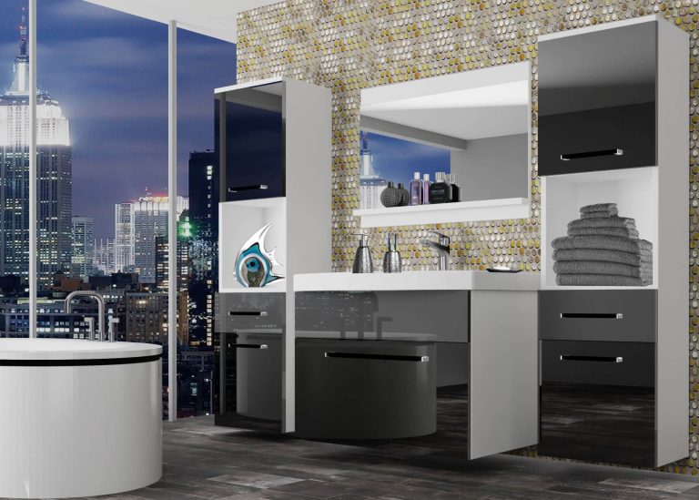 Meubles de salle de bain Belini noir brillant / gris brillant + lavabo + miroir Fabricant ROD P 6/0/W/BS/0/ZW