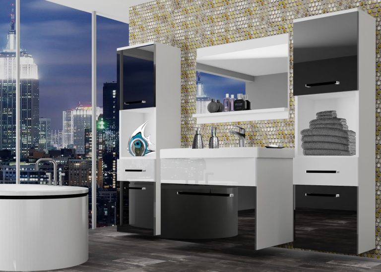 Meubles de salle de bain Belini noir brillant / blanc brillant + lavabo + miroir Fabricant ROD P 6/0/W/BW/0/ZW