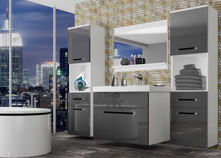 Meuble de salle de bain Belini gris brillant + lavabo + miroir Fabricant ROD P 6/0/W/S/0/ZW