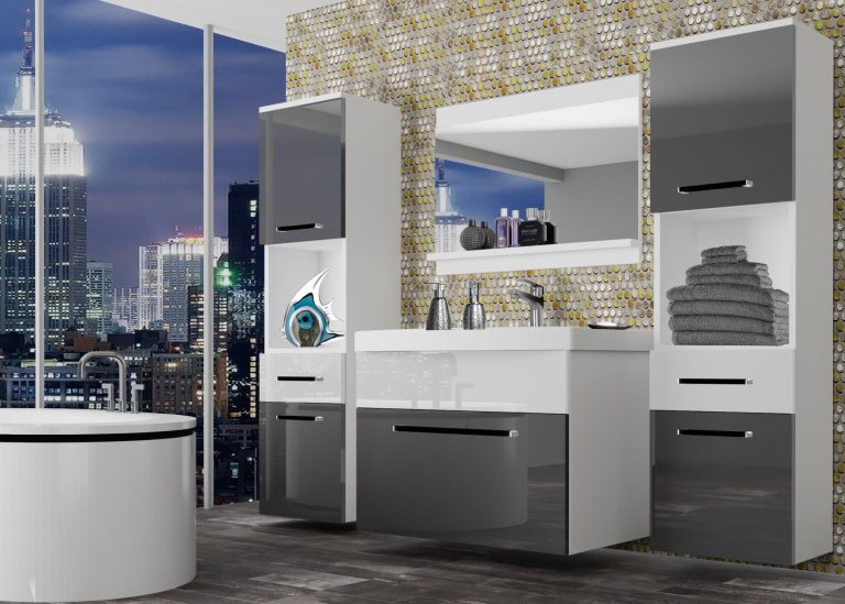 Meubles de salle de bain Belini gris brillant / blanc brillant + lavabo + miroir Fabricant ROD P 6/0/W/SW/0/ZW