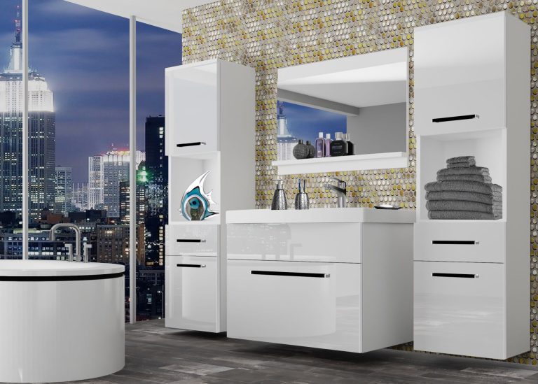 Meuble de salle de bain Belini blanc brillant + lavabo + miroir Fabricant ROD P 6/0/W/W/0/ZW