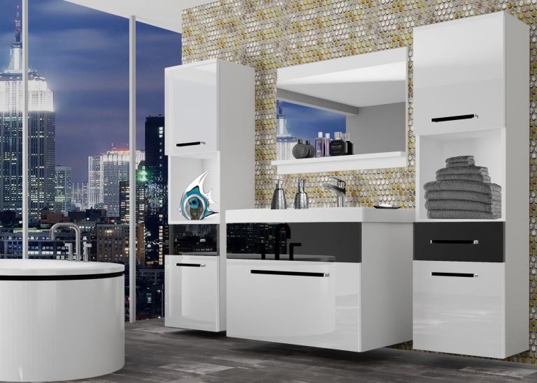 Meubles de salle de bain Belini blanc brillant / noir brillant + lavabo + miroir Fabricant ROD P 6/0/W/WB/0/ZW