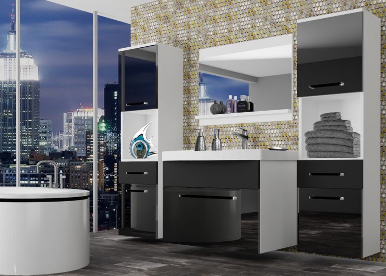 Meuble de salle de bain Belini noir brillant / noir mat + lavabo + miroir Fabricant ROD PM 6/0/W/BB/0/ZW