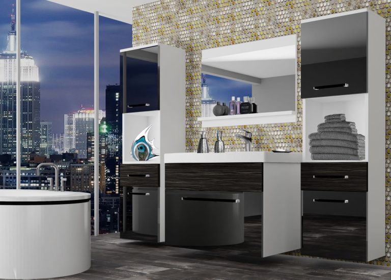 Meuble de salle de bain Belini noir brillant / ébène royal + lavabo + miroir Fabricant ROD PM 6/0/W/BHK/0/ZW