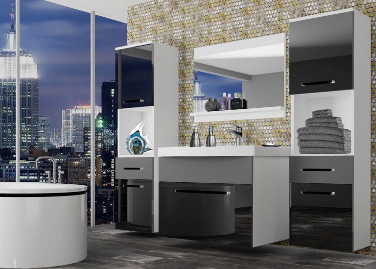 Meuble de salle de bain Belini noir brillant / gris mat + lavabo + miroir Fabricant ROD PM 6/0/W/BSR/0/ZW