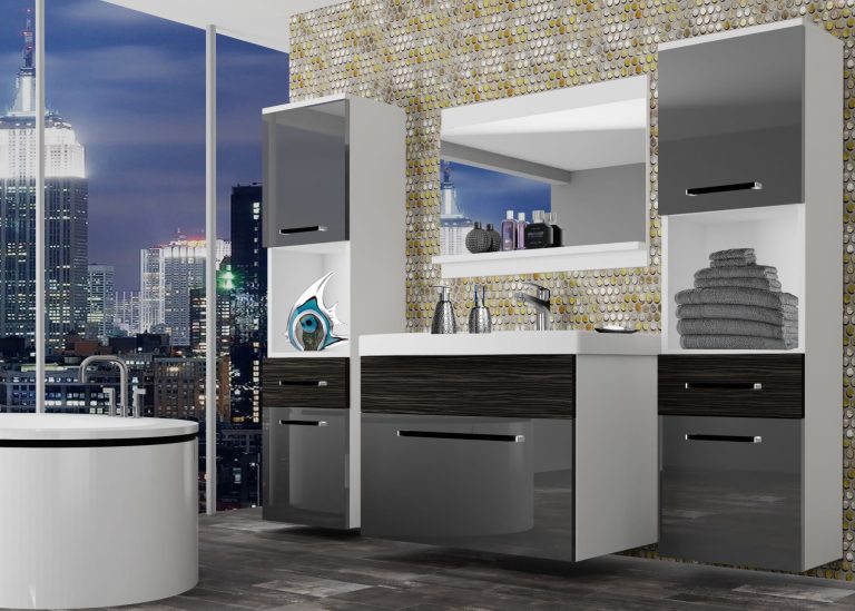 Meuble de salle de bain Belini gris brillant / ébène royal + lavabo + miroir Fabricant ROD PM 6/0/W/SHK/0/ZW