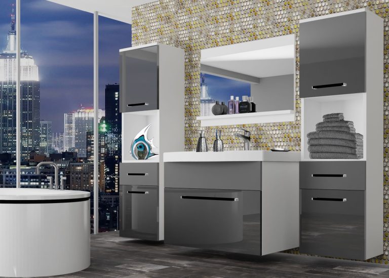 Meuble de salle de bain Belini gris brillant / gris mat + lavabo + miroir Fabricant ROD PM 6/0/W/SSR/0/ZW