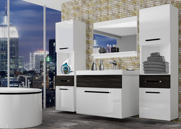 Meuble de salle de bain Belini blanc brillant / ébène royal + lavabo + miroir Fabricant ROD PM 6/0/W/WHK/0/ZW