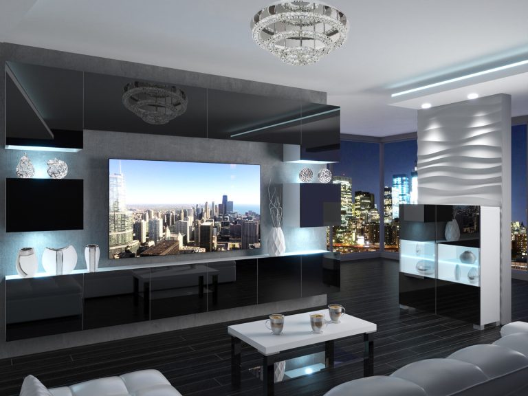 Meuble mural 300 cm Belini noir brillant Imperium 3 Fabricant IMP 3/5/W/B/0/0