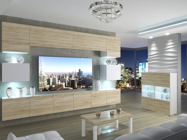 Meuble mural 300 cm Belini chêne sonoma / blanc brillant Imperium 3 Fabricant IMP 3/5/W/DSWDS/0/0