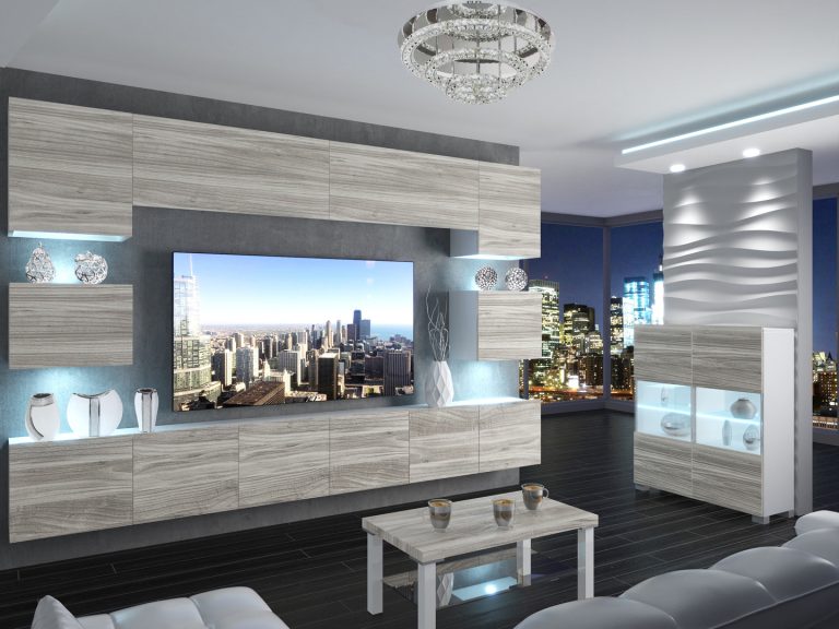 Meuble mural 300 cm Belini gris anthracite Glamour Wood Imperium 3 Fabricant IMP 3/5/W/GW1/0/0