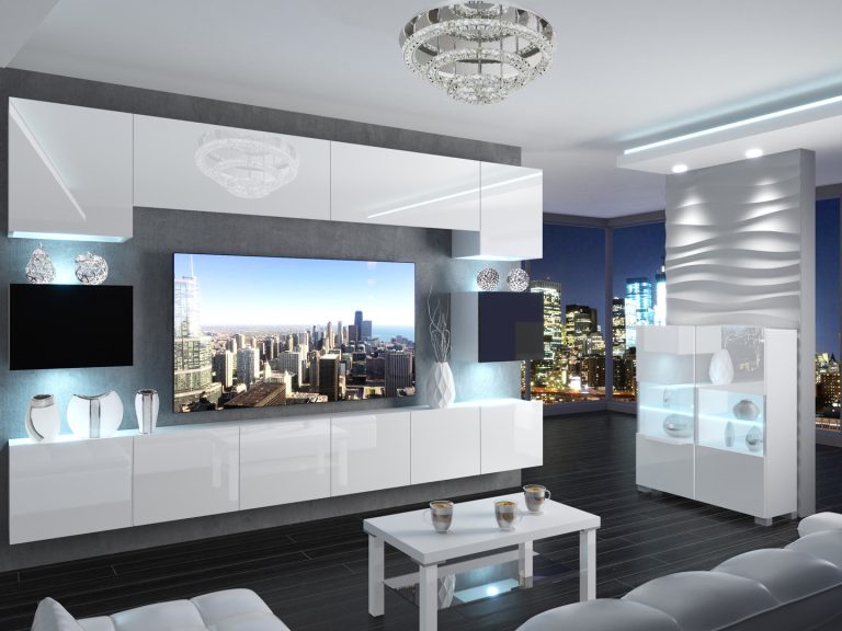 Meuble mural 300 cm Belini blanc brillant / noir brillant Imperium 3 Fabricant IMP 3/5/W/WBW/0/0