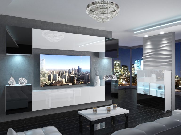 Meuble mural 300 cm Belini noir brillant / blanc brillant Imperium 4 Fabricant IMP 4/5/W/BWBW/0/0