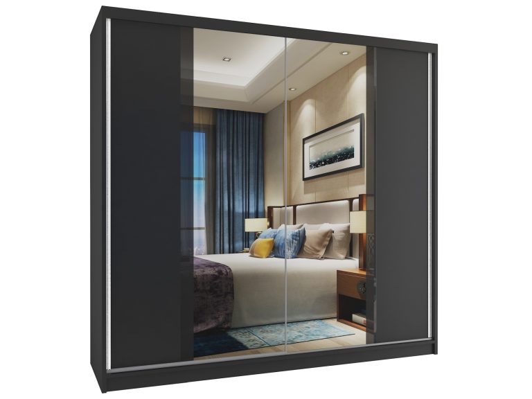 Armoire 200 cm Belini noir mat avec portes coulissantes et miroir Fabricant MV SZP1/1/B/B/B/HI
