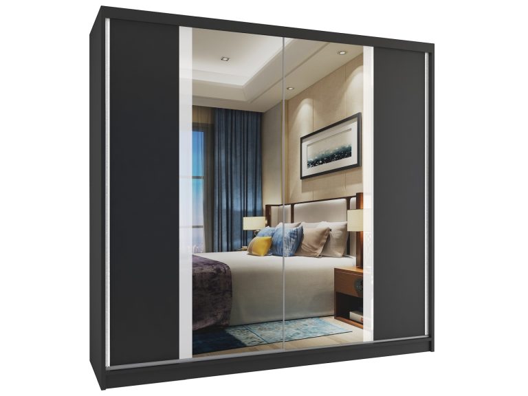 Armoire 200 cm Belini noir mat avec portes coulissantes et miroir Fabricant MV SZP1/1/B/B/W/HI