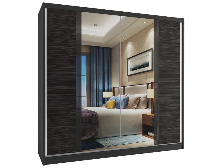 Armoire coulissante 200 cm avec miroir noir ébène foncé Fabricant MV SZP1/2/B/HK/B/HI