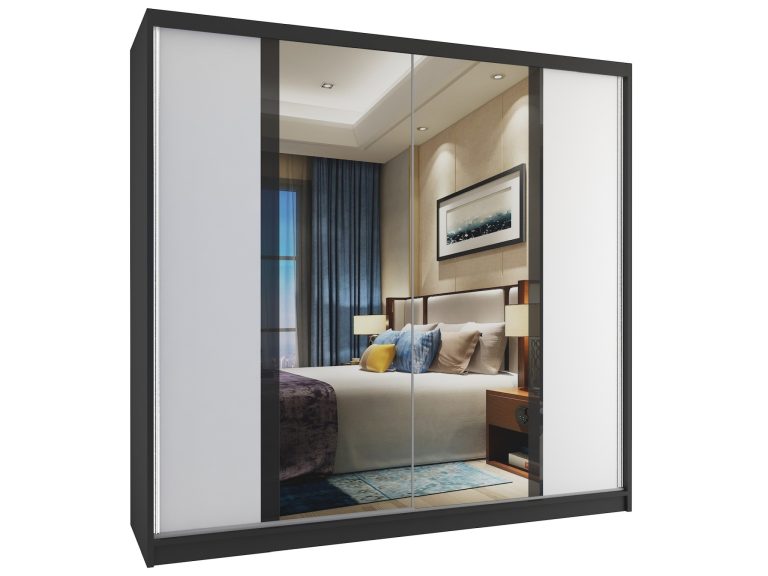 Armoire 200 cm Belini noir mat / blanc mat avec portes coulissantes et miroir Fabricant MV SZP1/1/B/W/B/HI